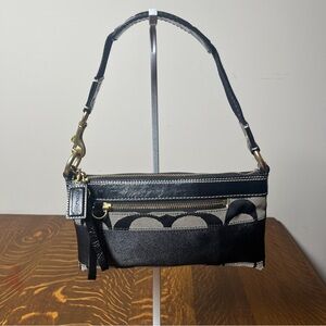 Coach Black and Gray Signature C with black stripe Shoulder Bag